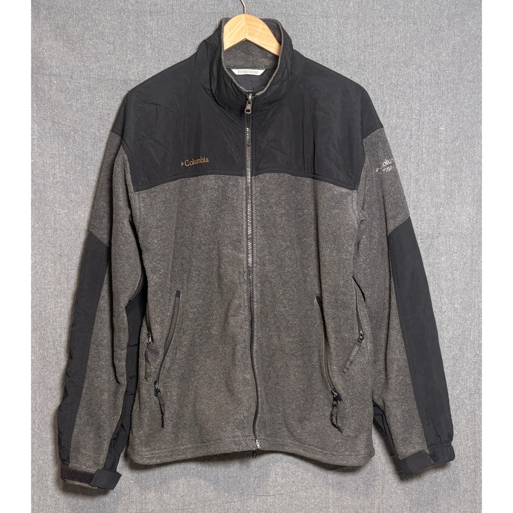 Columbia Titanium Tech Interchange Fleece Jacket Mens Large Gray Black Full Zip